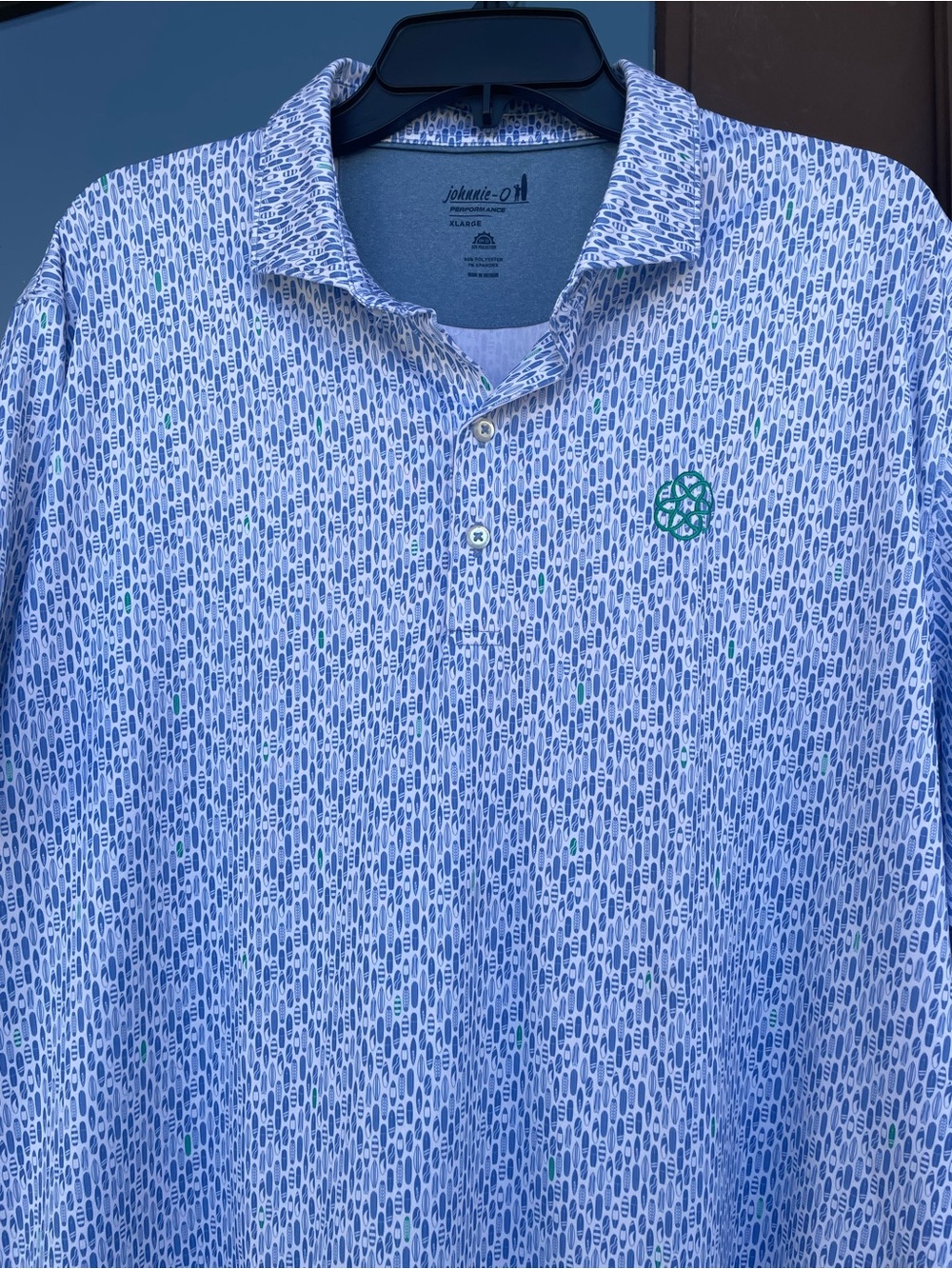 Johnnie-O White with Allover Blue Surfboard Print Golf Polo XL